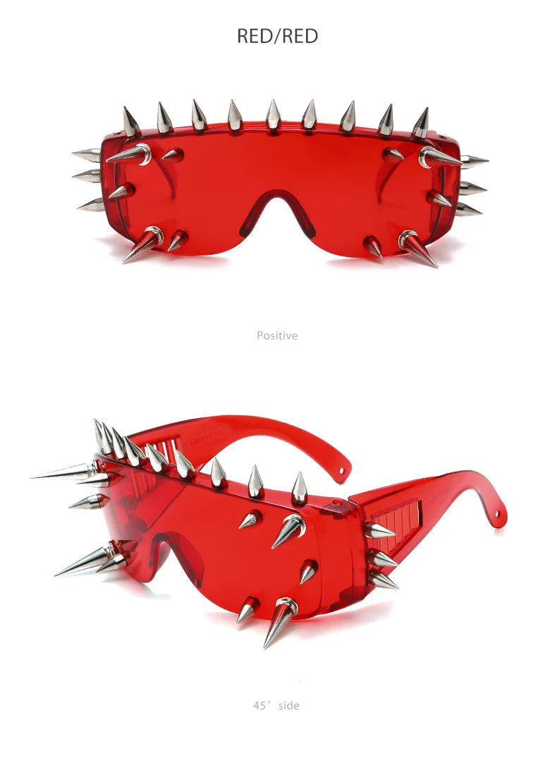 Steampunk Rivet Cyber Spike Decor Goggles Wild Rock Sun Glasses Women Men Metal Punk Conjoined Sunglasses Trendy Cool Eyeglasses