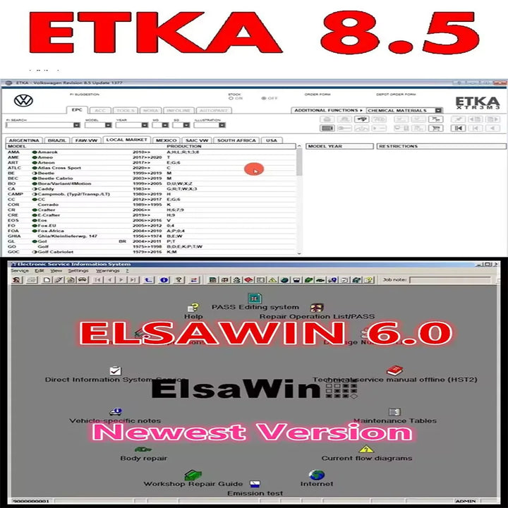 Newest  Etka 8.3& ELSAWIN 6.0 for A-udi for V-W Auto Repair Software Group Vehicles Electronic Parts Catalog free help install
