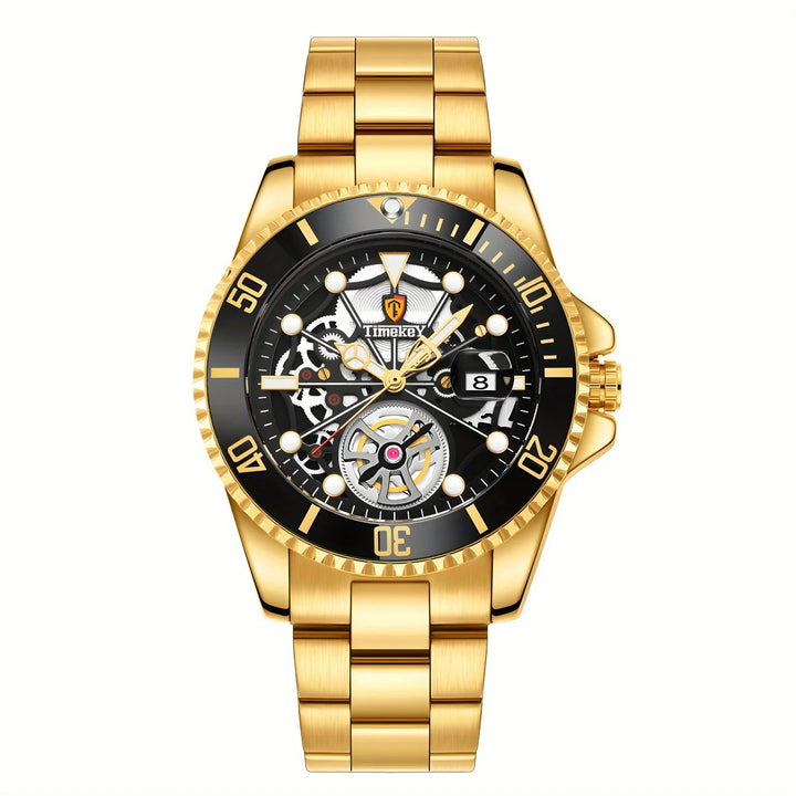 1pc men's quartz watch, mechanical watch shape, big brand design, rotating bezel, business, daily wear. Valentine's Gift