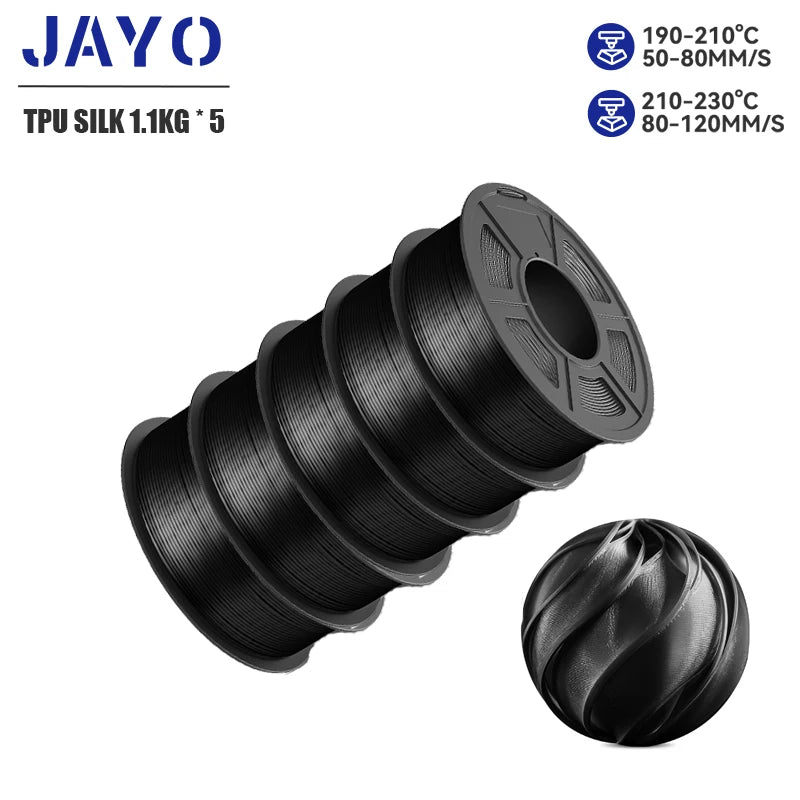 JAYO 5Rolls JAYO TPU SILK 98A 3D Filament Flexible 1.75mm+/-0.02mm 3D Printer SILK Texture Smooth High Quality New Fast Shipping