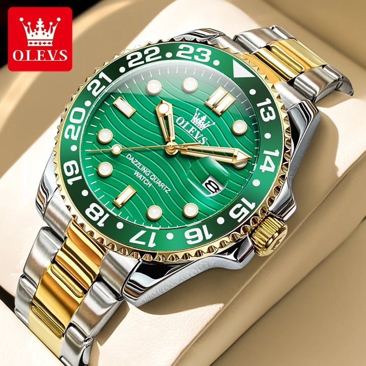 OLEVS Original Brand High Fashion Men's watch WaterproofCalendar Quartz Watch for Male Luminous Stainless Steel Authentic Watch