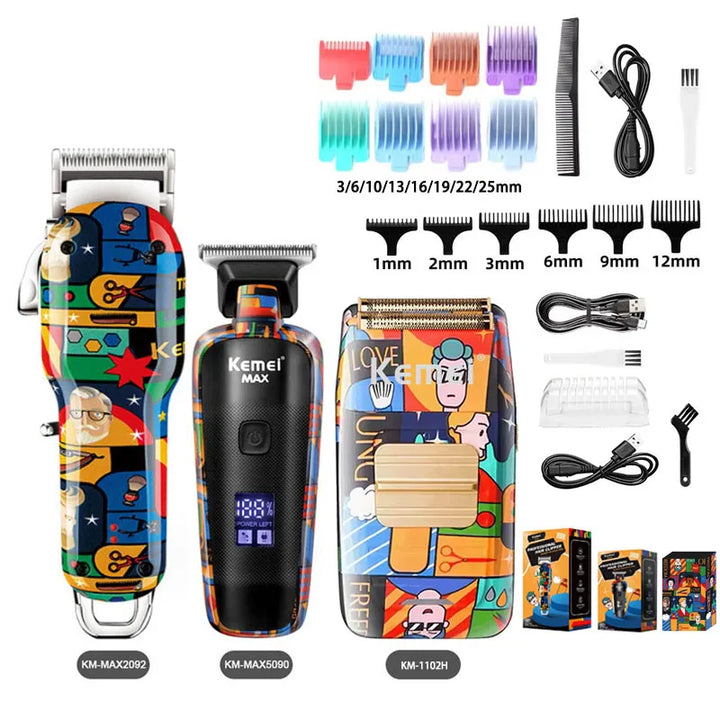 Kemei Professional Electric Hair Clipper Rechargeable Graffiti Pattern Beard Trimmer Men's Shaver KM-MAX2092 KM-MAX5090 KM-1102H