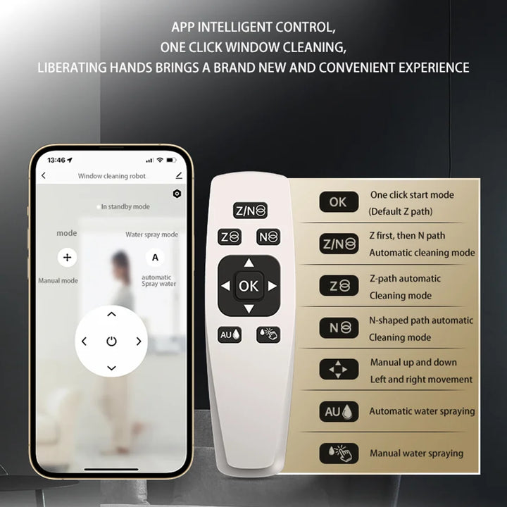 PuRuiKai Robot Window cleaner,Dual Water Spray,Smart Memory,High Vacuum Suction, Laser Sensor, Home Wall Glass Cleaning Robot