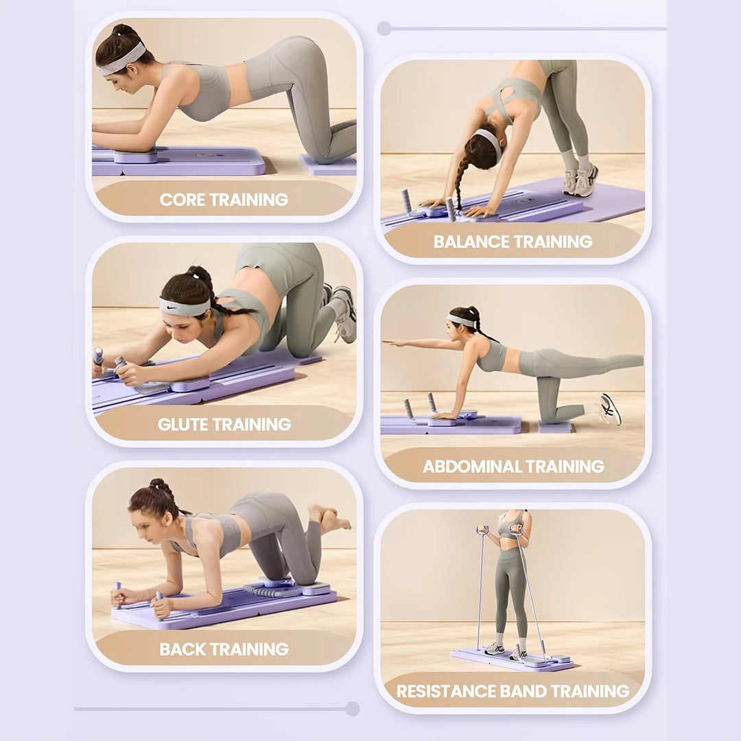 2024 Home Fitness Multifunctional 5-in-1 Pilates Skateboard Foldable Pilates Reformer Board Home