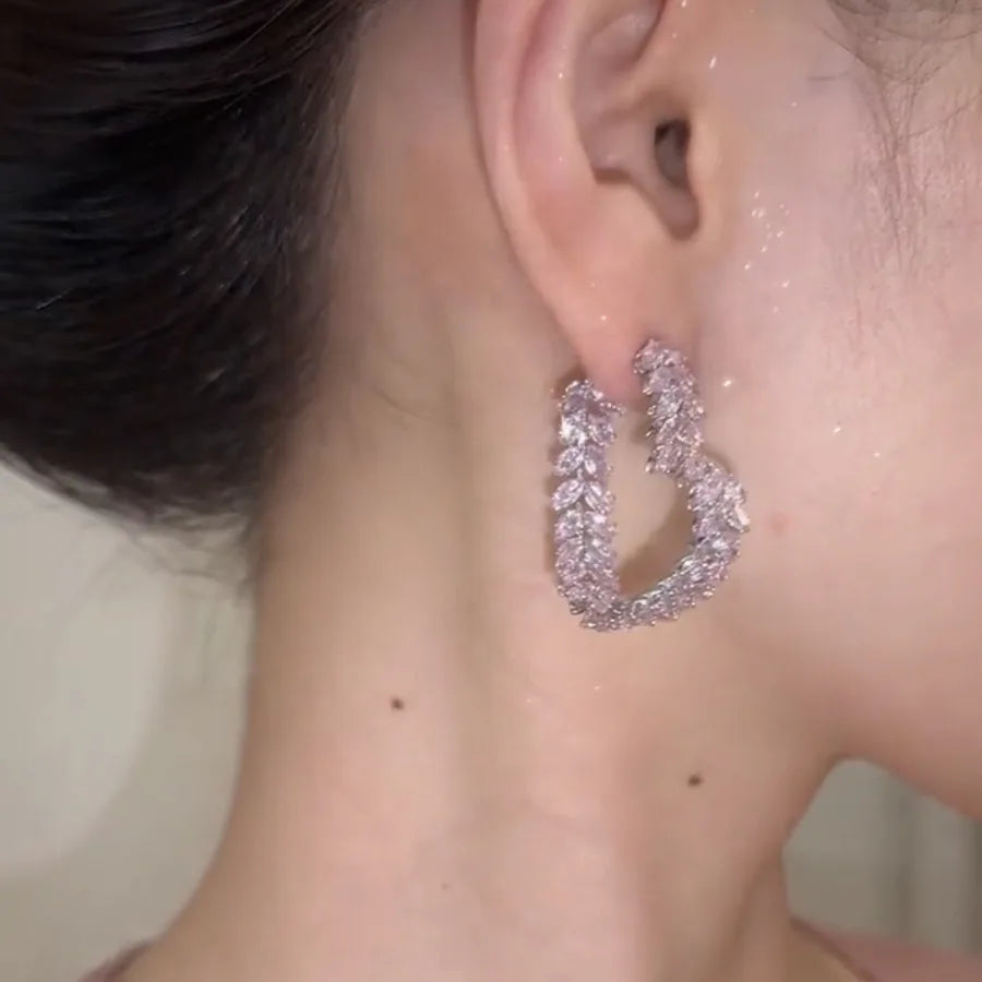 French Style Small Fragrance Pink Wheat Ear Lovehigh-end Feeling Light Luxury Zircon Earrings for Girls.