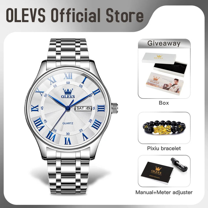 OLEVS 3663 Mens Watch Classic Original Brand Quartz Watch Waterproof  Luminous Watches For Men Dual Calendar Display Gifts Box