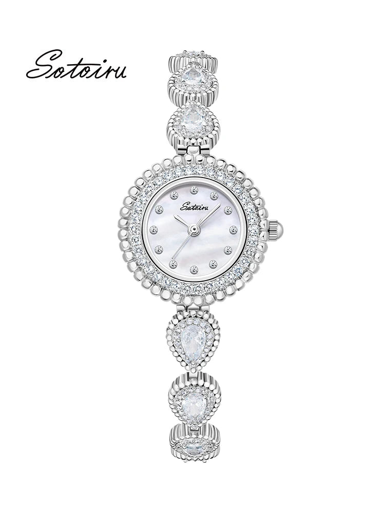 Sotoiru Luxury Bracelet Party Watches For Women Zircon Waterdrop Shape Quartz Wristwatch Jewel Accessory Gifts For Woman