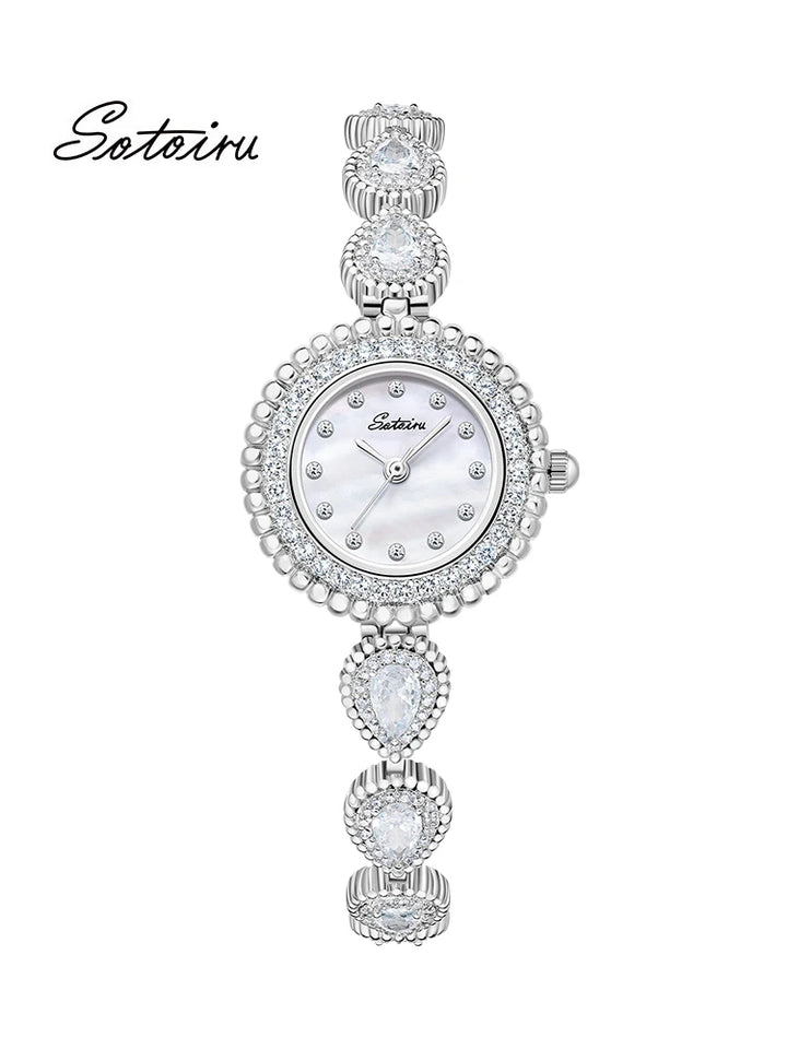 Sotoiru Luxury Bracelet Party Watches For Women Zircon Waterdrop Shape Quartz Wristwatch Jewel Accessory Gifts For Woman