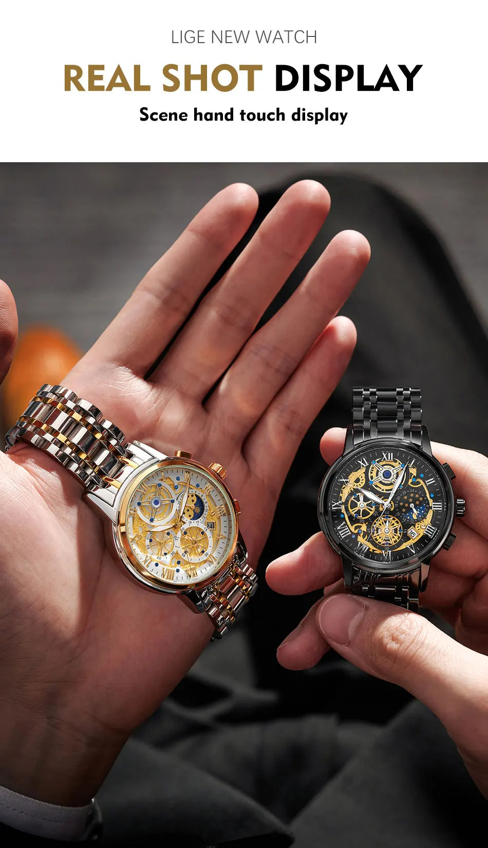 LIGE Luxury Fashion Men Watch Waterproof Luminous Date Man Wristwatch Stainless Steel Chronograph Quartz Men's Watches Reloj