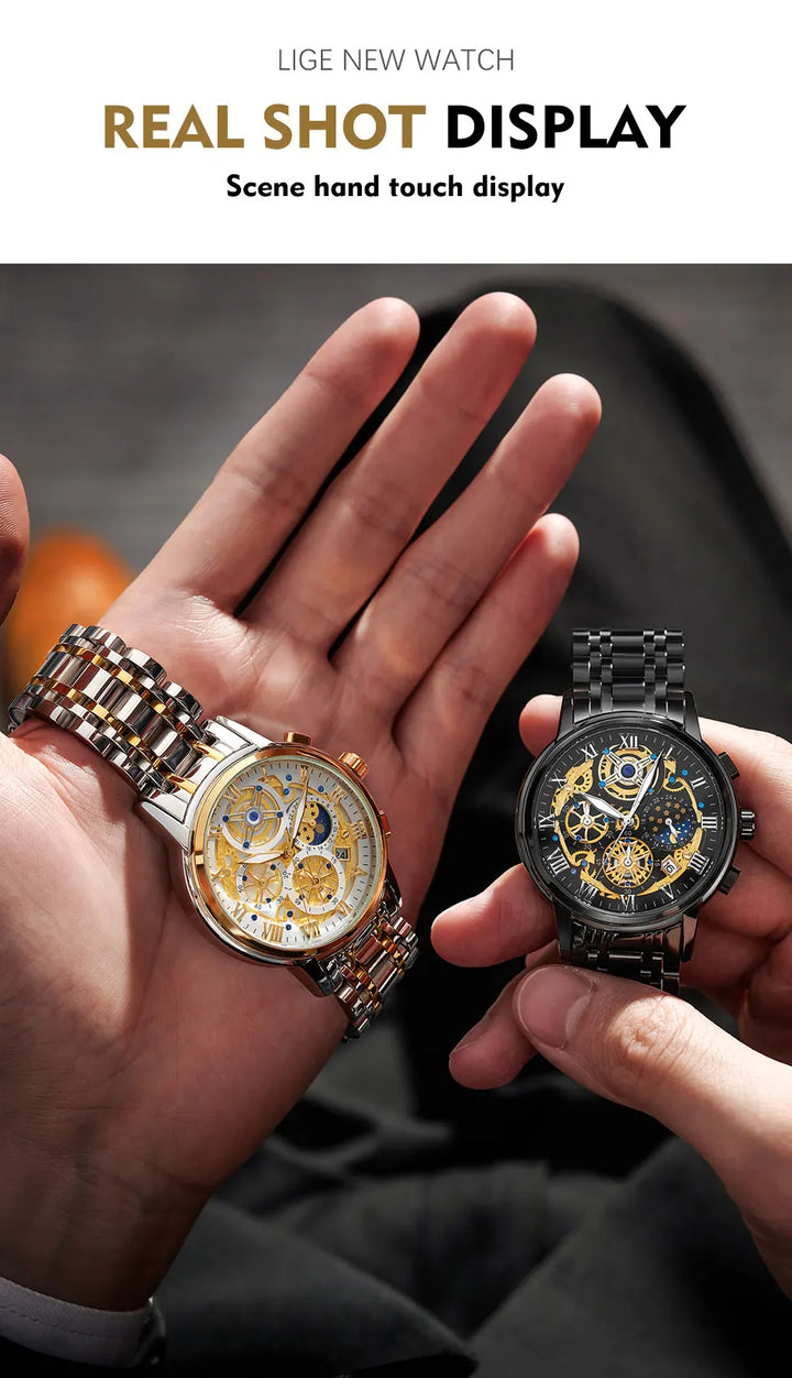 LIGE Luxury Fashion Men Watch Waterproof Luminous Date Man Wristwatch Stainless Steel Chronograph Quartz Men's Watches Reloj