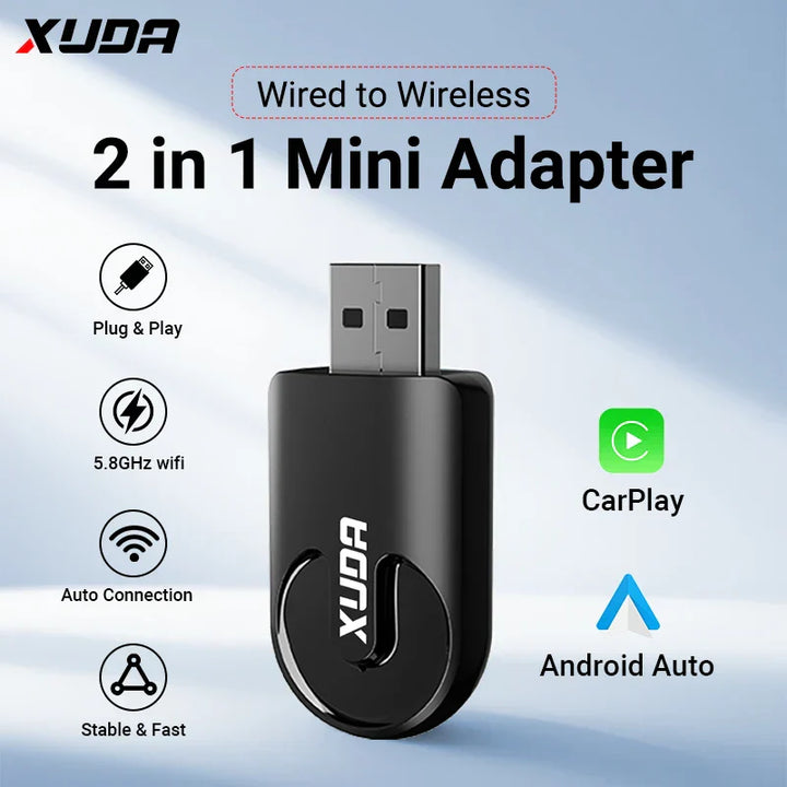 XUDA 2in1 Wireless CarPlay AI Mini Box Android Auto Box Plug&Play Automatic Connection Compatible with 99% of Cars For Car Radio