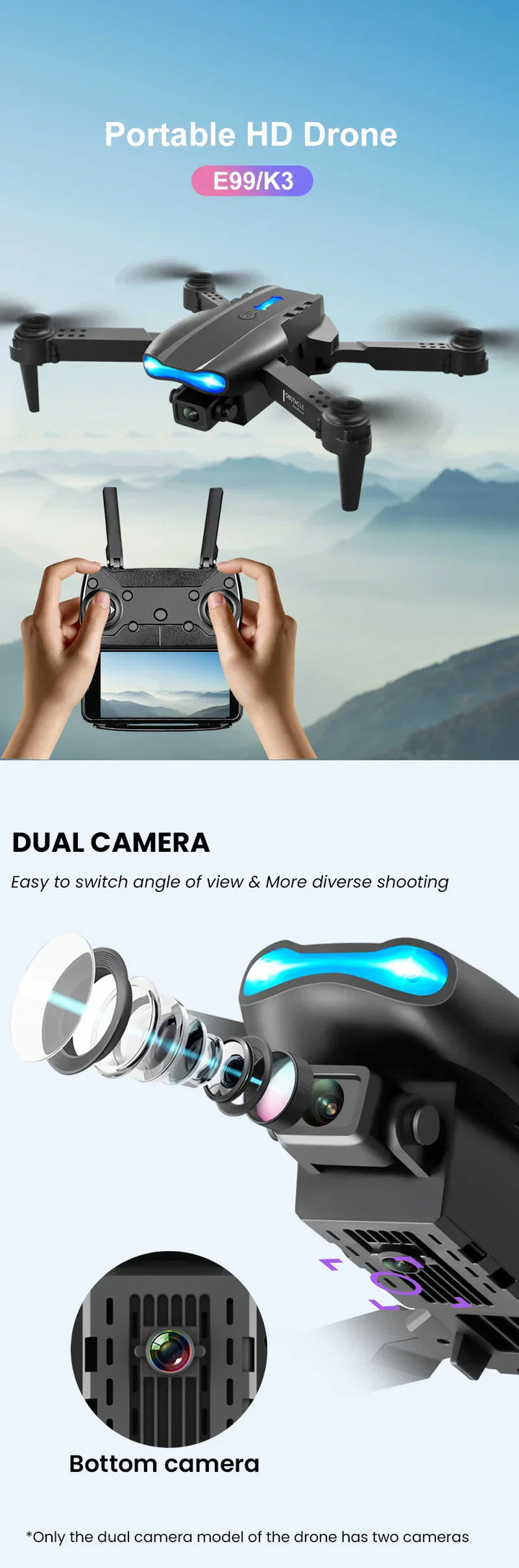 E99 K3 Pro HD 4k Drone Camera High Hold Mode Foldable Mini RC WIFI Aerial Photography Quadcopter Toys Helicopter