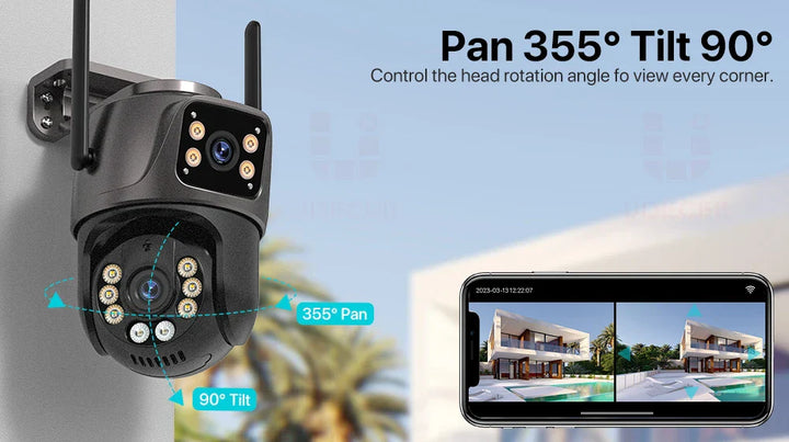 4K 8MP HD Wifi PTZ Camera Outdoor 4MP Dual Lens Dual Screen AI Auto Tracking IP Camera CCTV Audio Video Surveillance P2P iCSee