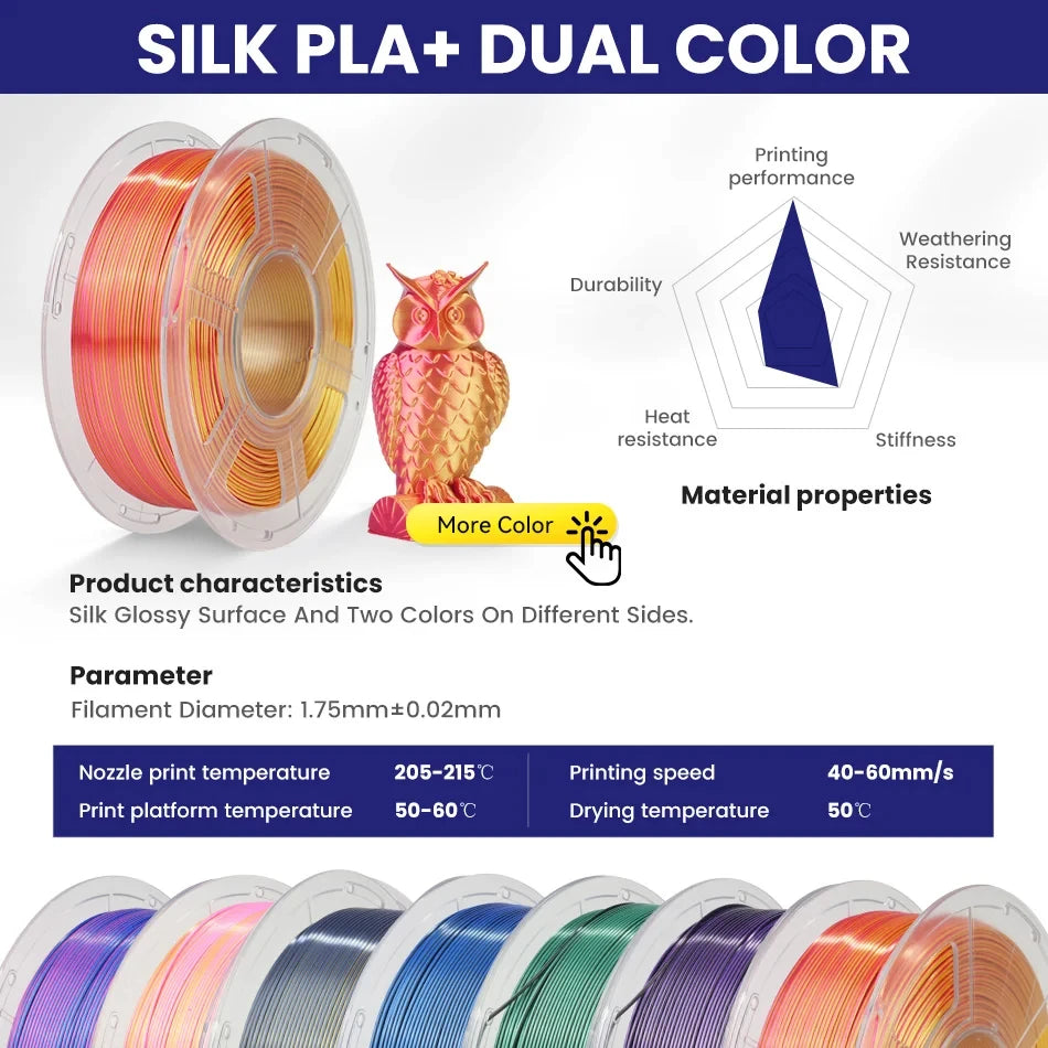 JAYO  pla plus SILK Three Colors Silk Rainbow 3D Printer Filament 1.75mm 100% No Bubble FDM 3D Printer Materials for 3D Printer