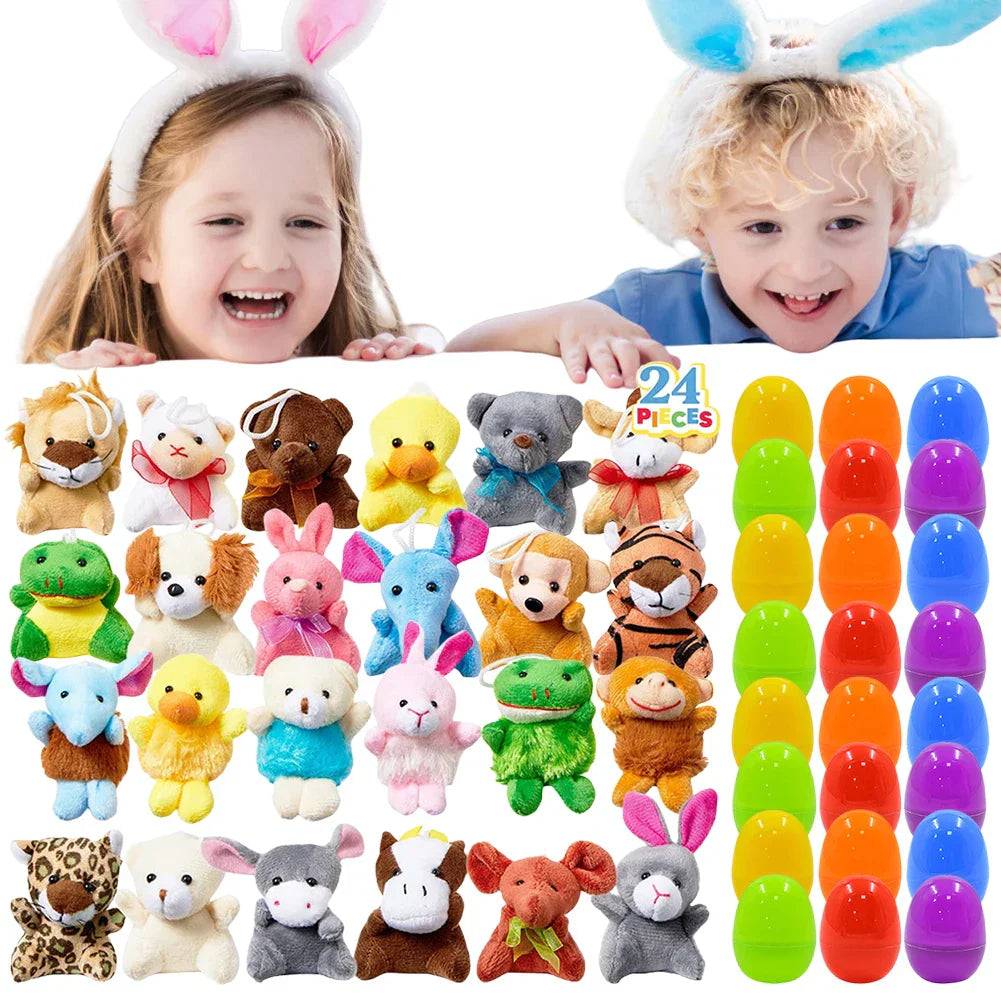 24 Pack Prefilled Easter Eggs Filled with Mini Plush Toy Easter Basket Stuffers for Kids Easter Egg Hunt Game and Party Favors