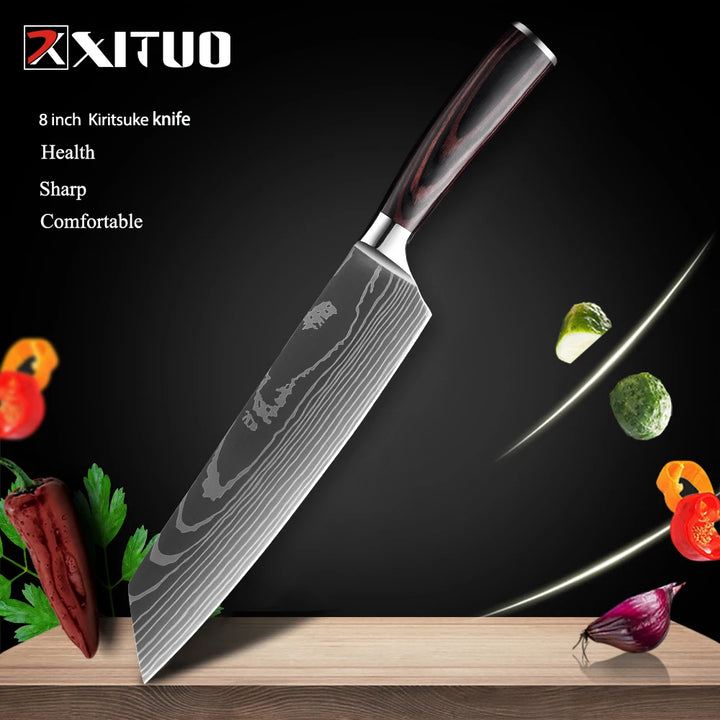 XITUO Professional Damascus Laser Pattern Chef Knife High-Quality Kitchen Knife, Sharp Slicing Cleaver, Boning & Utility Knife