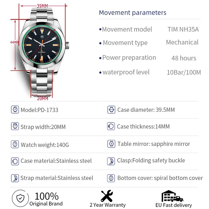 PAGANI DESIGN 2024 New Z-Blue Men's Mechanical Watches Luxury Sapphire Glass Automatic Watch For Men NH35A Stainless steel Clock