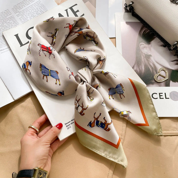 Luxury Women's Soft Satin Hair Scarves Fashion Square Printed Headscarf 70cm Professional Accessories Designer Scarf Headband