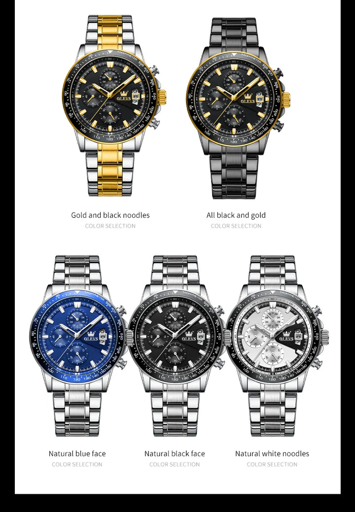 OLEVS Top Brand Men's Watches Casual Fashion Original Wristwatch Chronograph Waterproof Stainless Steel Luminous Date 2023 New