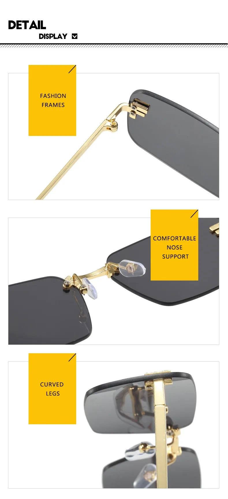 Rimless Sqaure Sunglasses F Letter Rectangle Shades For Men Women Trendy Driving Frameless Casual Eyewear UV400 Oculos Del Sol