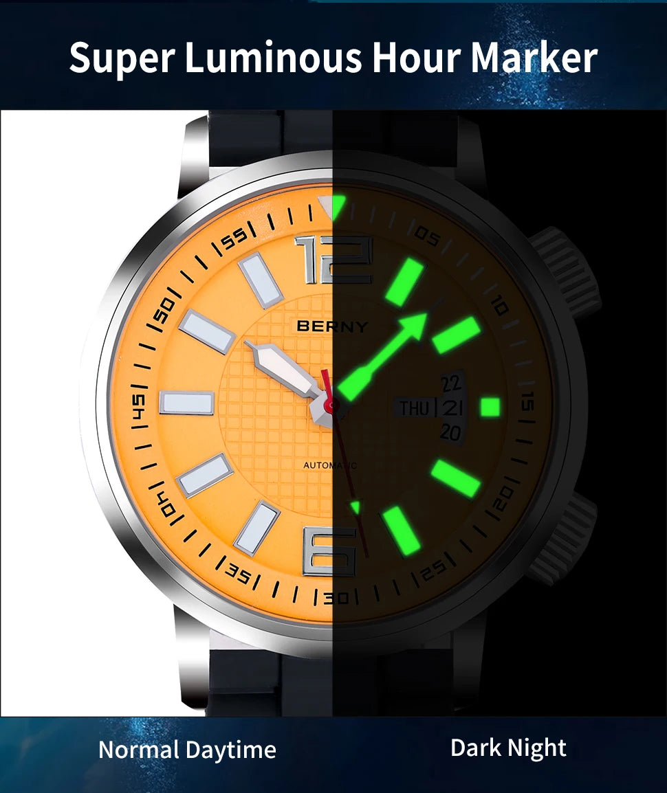 20Bar Diver Automatic Watch For Men Miyota 8205 Super Luminous Sapphire Swim Sport Mechanical Automatic Self Winding Wristwatch