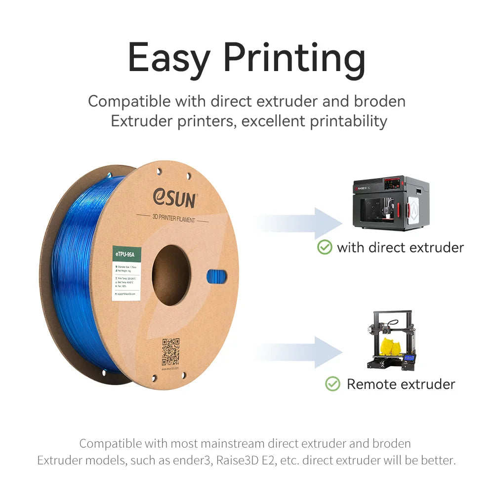 eSUN Flexible TPU Filament 1.75mm,TPU 95A 3D Printer Filament 1KG 2.2 LBS Spool 3D Printing Material TPU 95A  For 3D Printers