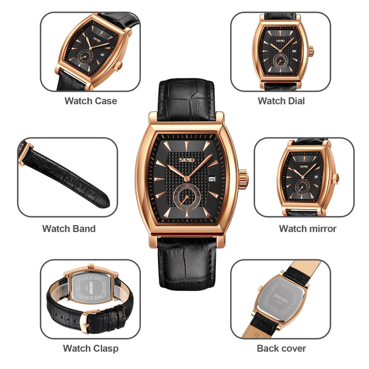 SKMEI relogio masculino Top Brand Luxury Genuine Leather Strap Business Mens Watches Waterproof Quartz Date Time Wristwatches