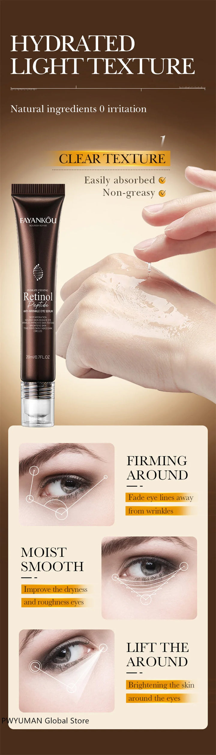 Retinol Anti Wrinkle Eye Serum Peptide Remove Dark Circles Eye Bags Puffiness Cream Moisturizing Repairing Korean Skincare New