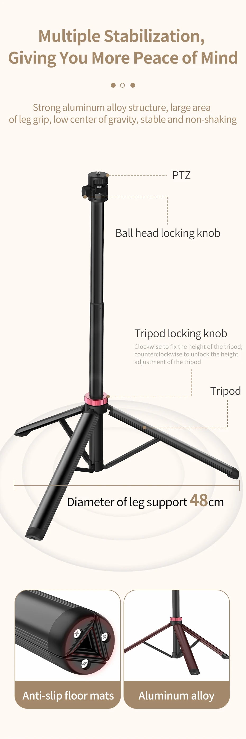 Ulanzi MT-79 Light Stand Protable Tripod Stand for Phone Clip Action Camera Handheld Cob Light Aluminum Alloy 2M Light Stand
