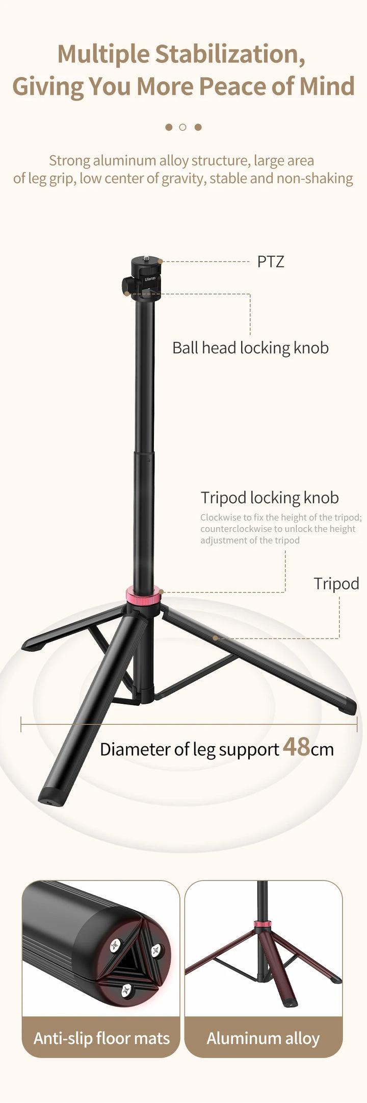 Ulanzi MT-79 Light Stand Protable Tripod Stand for Phone Clip Action Camera Handheld Cob Light Aluminum Alloy 2M Light Stand