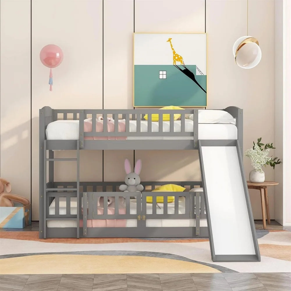 Twin Low Bunk Bed with Slide