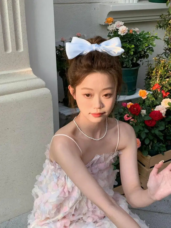 Sweet Blue Shining Satin Bowknot Hair Clip Big Ribbon Bow Barrette Solid Color Scarf Hairpin Ponytail Clip Hair Accessories