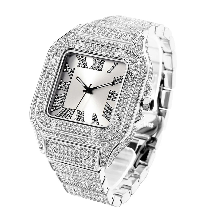 Aokaishen Iced Out Diamonds Watches 2023 Trend Stainless Steel Wristwatches for men Full Stones Zircon Quartz Square Gift