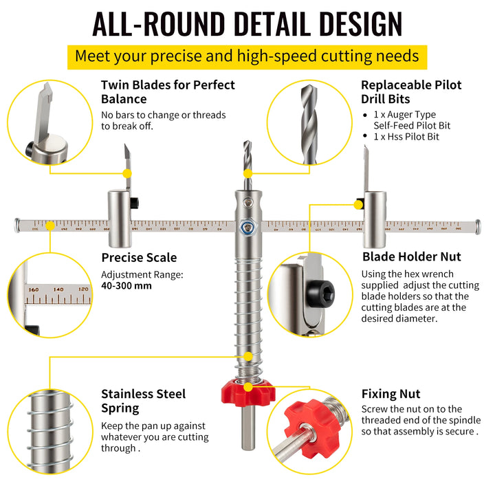 VEVOR 40-200mm 40-300mm Adjustable Steel Hole Saw Cutter Kit w/ Shield Hole Cutter Drill Bit DIY Tool for Sheetrock Veneer Slate