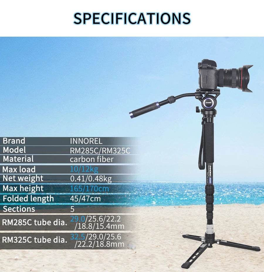 RM285C/RM325C Professional Carbon Fiber Monopod for Canon Nikon Sony DSLR Camera Video Camcorder 5-Section Photography Bracket