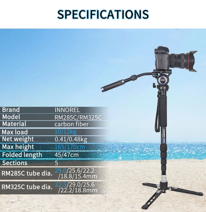 RM285C/RM325C Professional Carbon Fiber Monopod for Canon Nikon Sony DSLR Camera Video Camcorder 5-Section Photography Bracket
