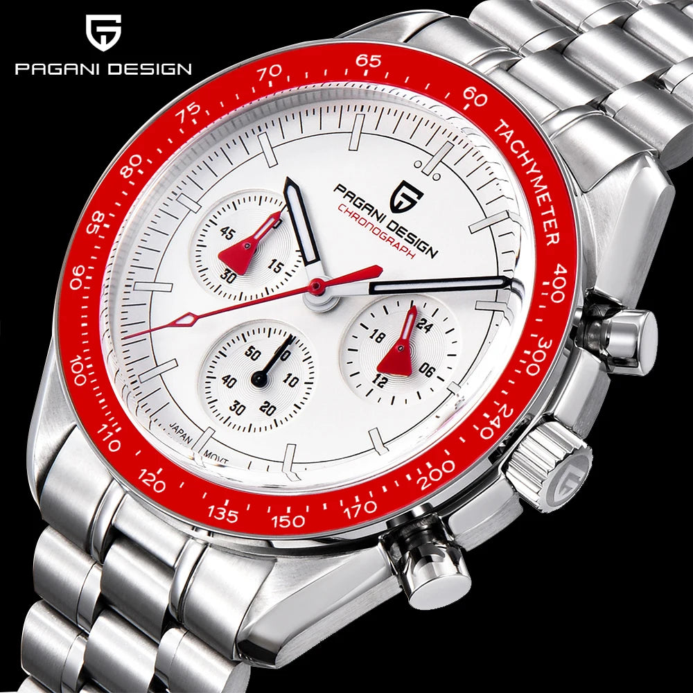 PAGANI DESIGN 2025 New Moon Men's Watches Luxury Quartz Watch For Men VK63 Chronograph AR Sapphire Mirror Ceramic Bezel Luminous