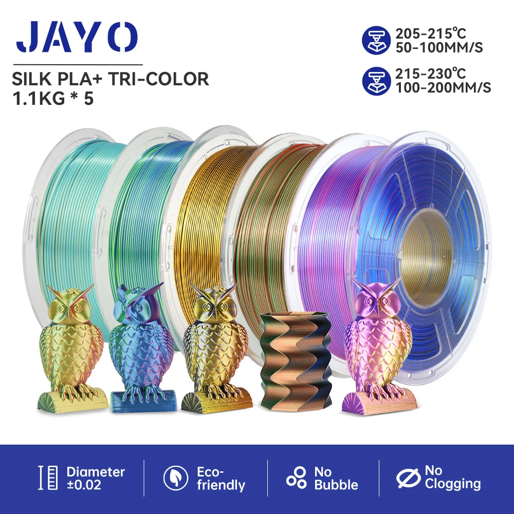 JAYO  pla plus SILK Three Colors Silk Rainbow 3D Printer Filament 1.75mm 100% No Bubble FDM 3D Printer Materials for 3D Printer