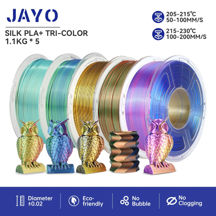 JAYO  pla plus SILK Three Colors Silk Rainbow 3D Printer Filament 1.75mm 100% No Bubble FDM 3D Printer Materials for 3D Printer