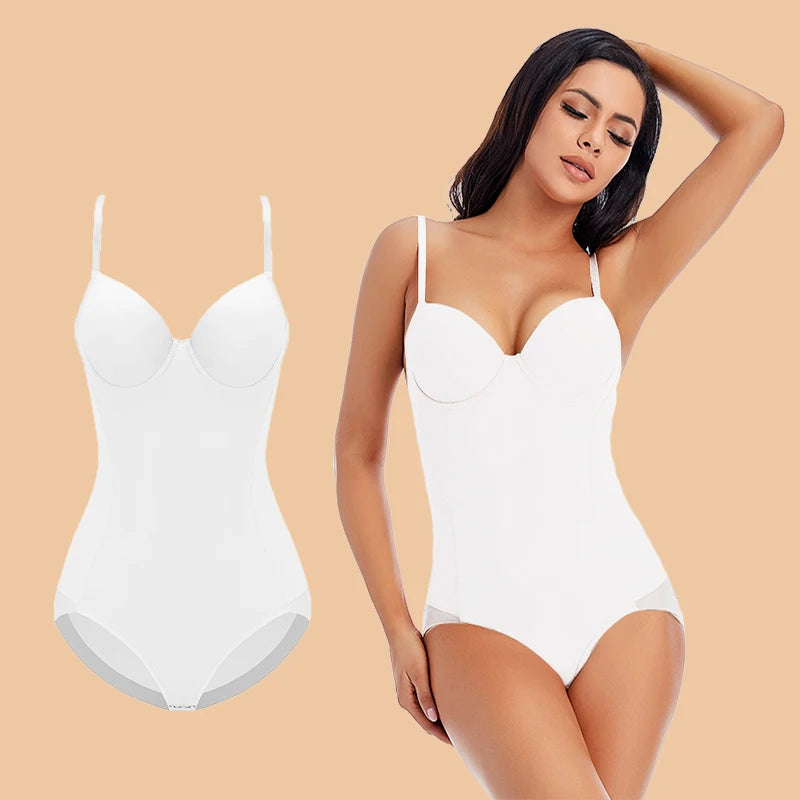 Underwire White Bodysuit Women Shapers Stretch Solid Color Silky Underwear Shapewear