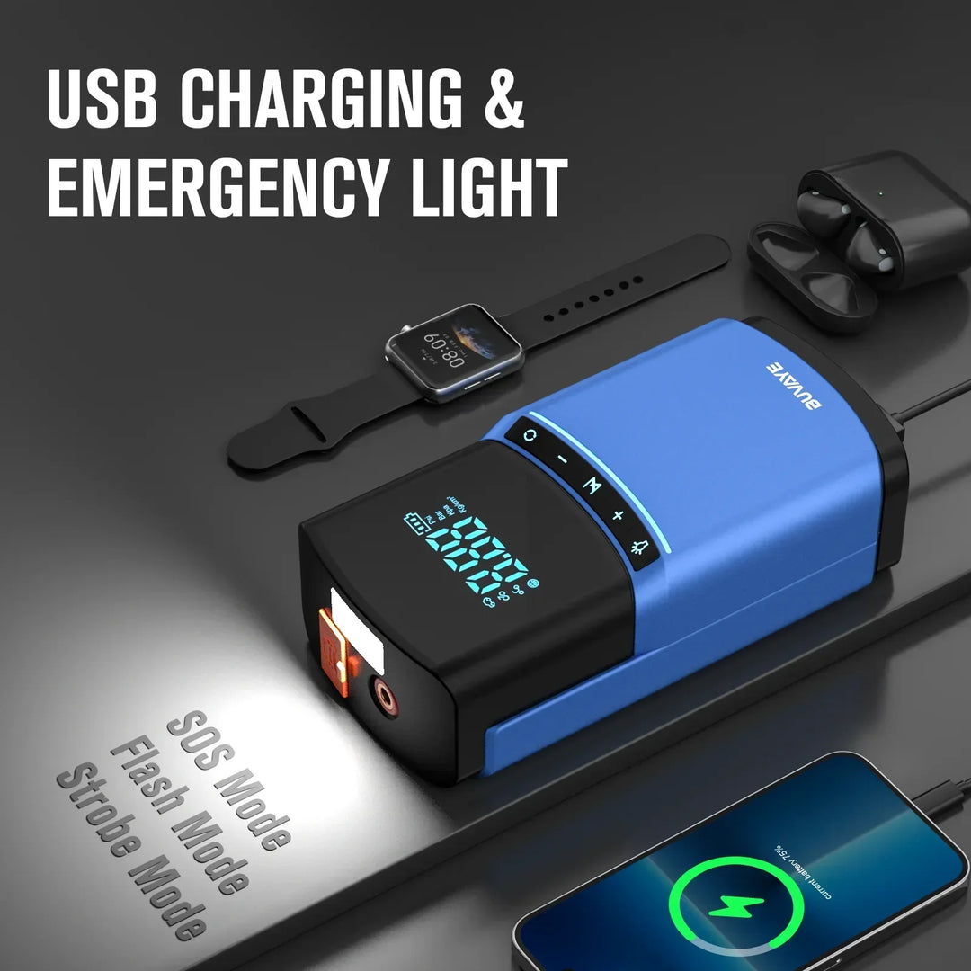 BUVAYE Car Jump Starter Air Pump 150PSI 2000A Jump Starter car battery starter Power Bank 150PSI Tire Compressor Powerbank