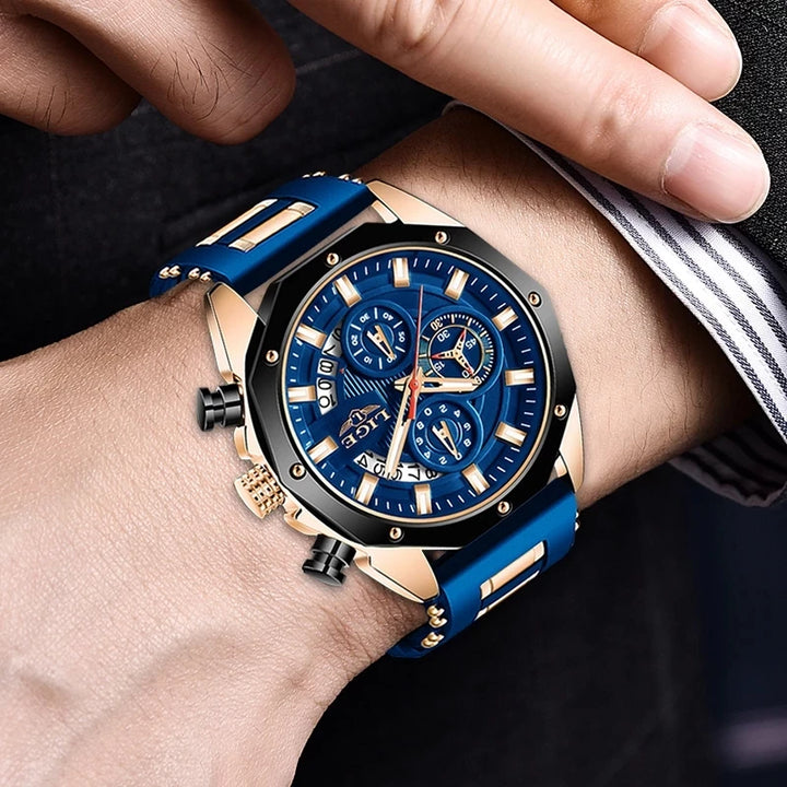 LIGE Brand Watch Men Silcone Sports Watches Men's Army Military Quartz Wristwatch Chronograph Male Clock Relogio Masculino+BOX