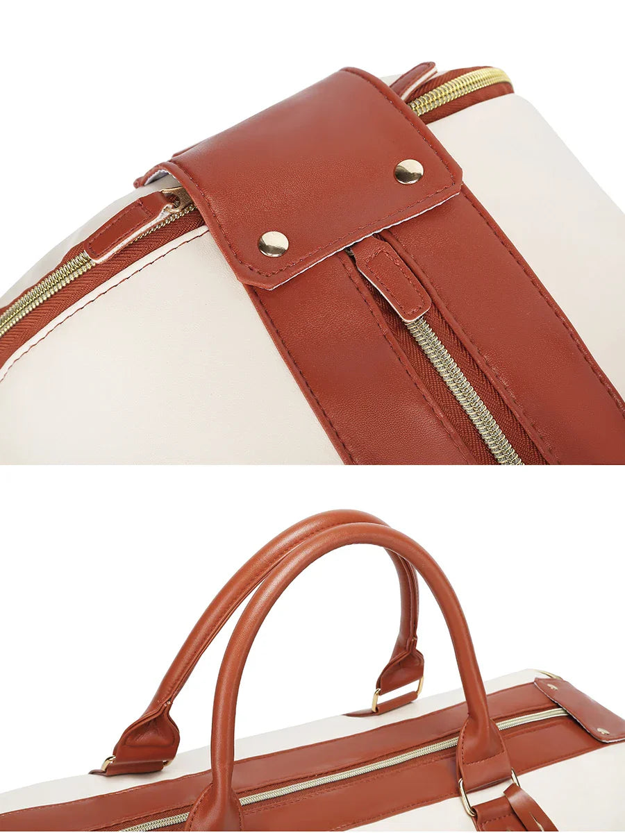 Carry On Garment Bag 55L Large Pu Leather Duffle Bag Waterproof With Shoe Pouch For 2 In 1 Hanging Suitcase Suit Travel Bags