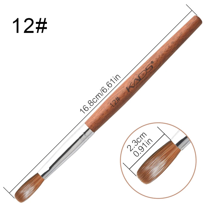 KADS Acrylic Nail Brush Crimped Kolinsky Sable UV Nail Art Gel Extension Brush Manicure Brush Flat Round Red Wood Nail Brush