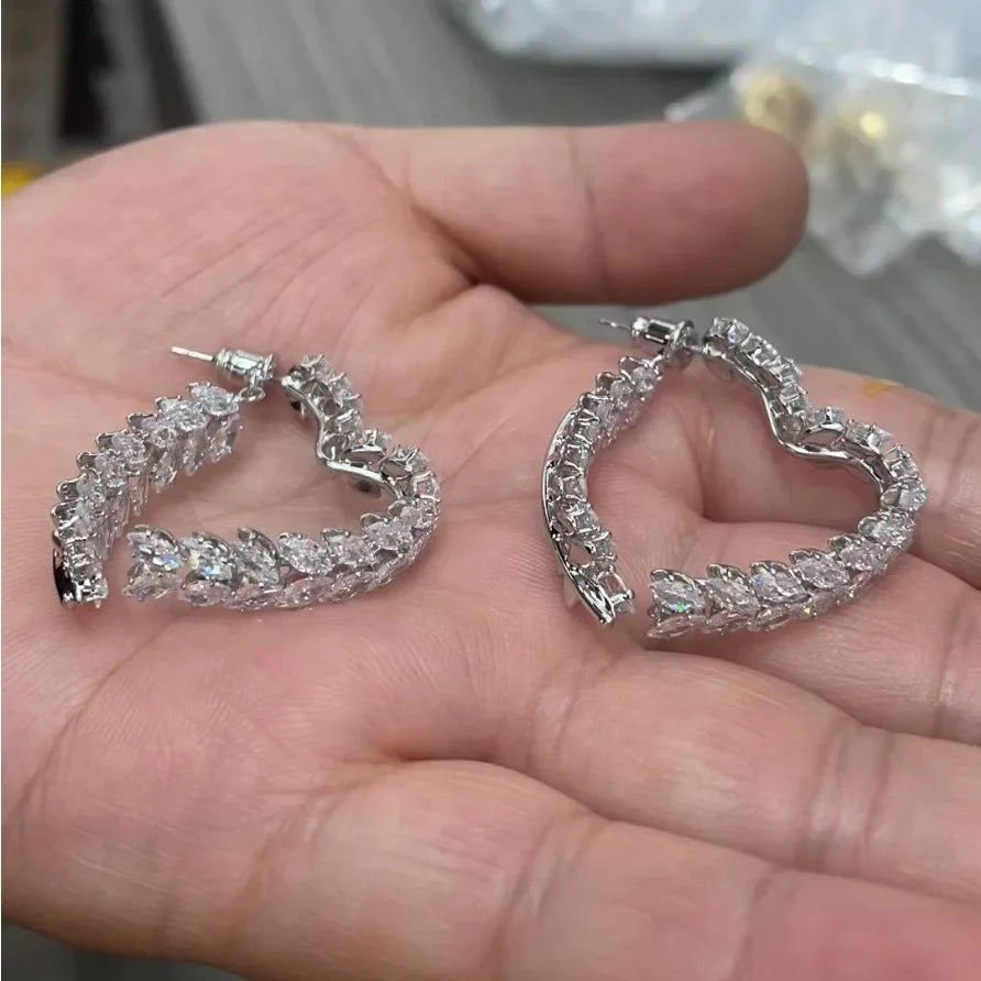 Korean Style Light Luxury Niche Design Sense Zircon Heart Wheat Ear New Trendy Temperament Earrings for Girls Jewelry