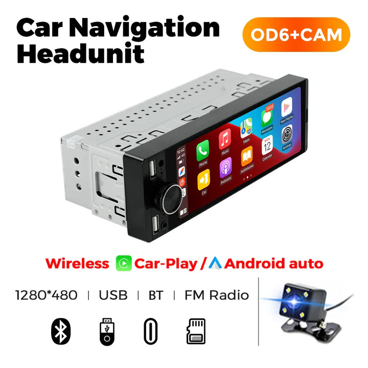NaviFly 6.86'' 1Din Car Radio Multimedia Player MP5 FM Radio Wireless/Wired Carplay Android Auto Car Stereo 1 din 1280*480