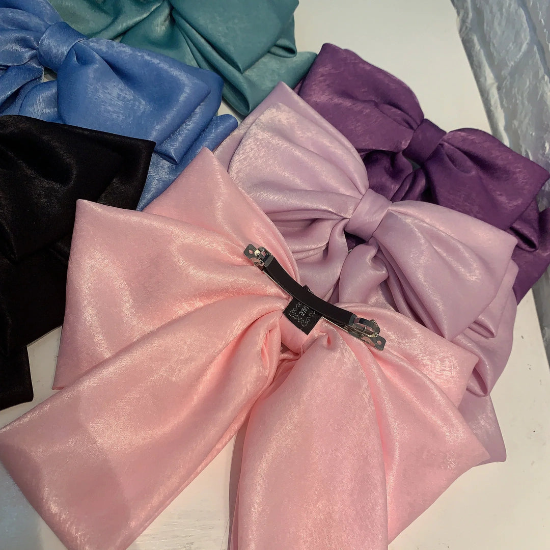 Fashion Pink Big Bow Hairpin Women's Bows Hair Accessories Long Ribbon Hair Clip for Girls Sweets Four-layer Satin Chiffon Bow