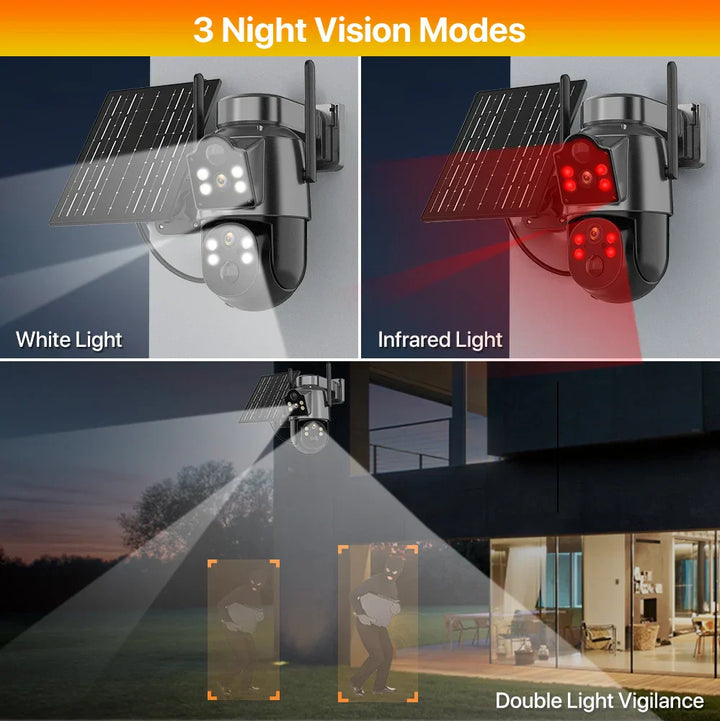 4K HD Solar WiFi Camera Outdoor Built-in Battery Dual Lens 2K Security Camera Solar Panel Wireless Video Surveillance CCTV iCSee
