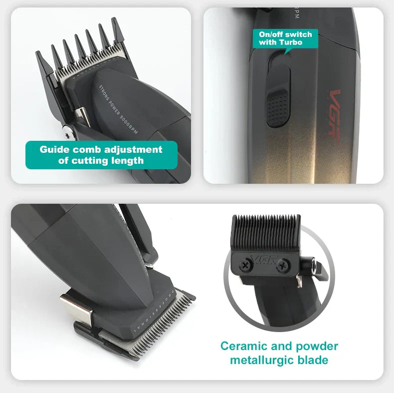 VGR Hair Clipper Professional Hair Trimmer 9000 RPM Barber Hair Cutting Machine Digital Display Haircut Clipper for Men V-003