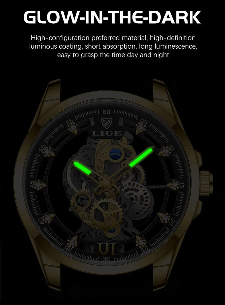 LIGE New Fashion Mens Watches Top Brand Luxury Hollow Watch Men Military Sports Waterproof Quartz Watch For Men Montre Homme+BOX